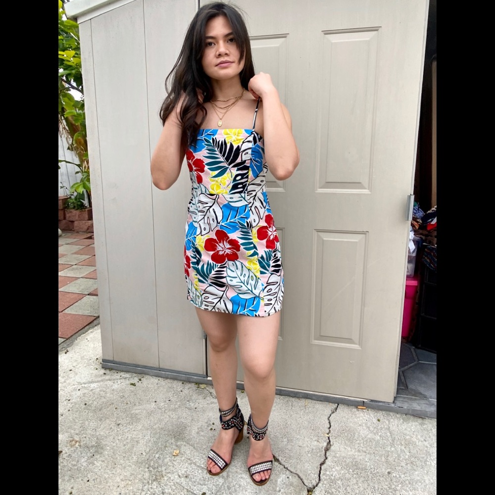 Tropical floral colorful mini dress